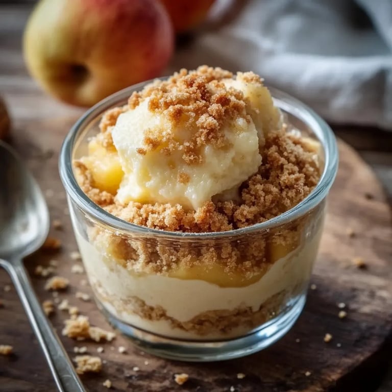 Apfel Crumble mit Vanilleeis im Glas