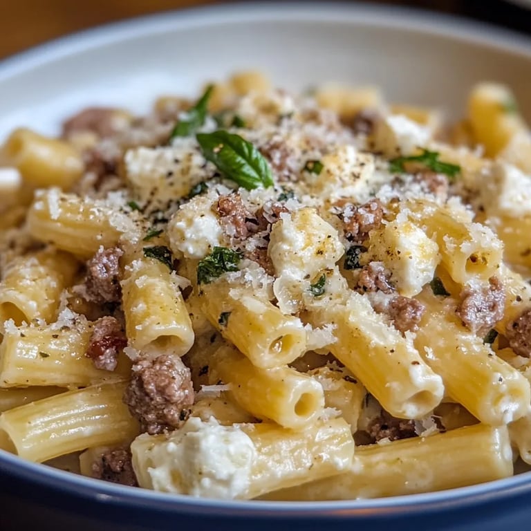 Rigatoni in Hack-Feta-Creme