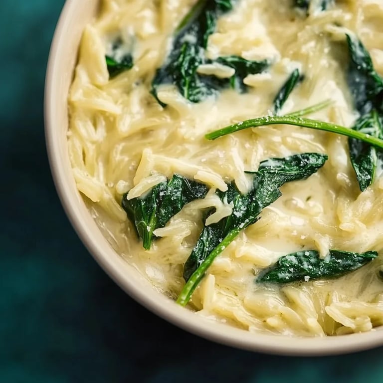 Cremiger Knoblauch-Spinat-Orzo