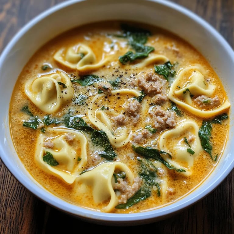 Sausage Tortellini Soup with Spinach