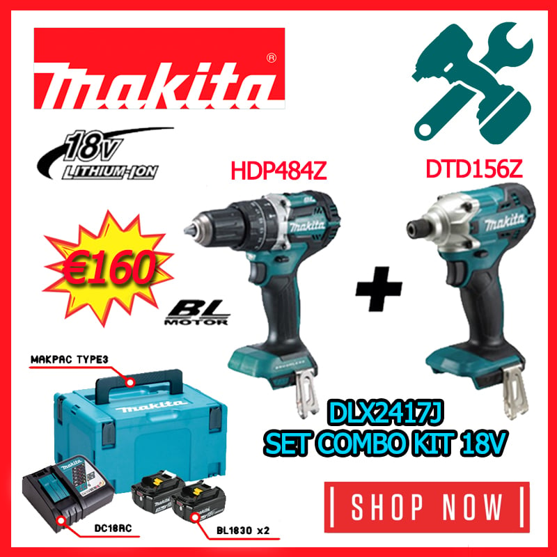 MAKITA108周年庆，MAKITA DLX2417J （DHP484Z+DTD156Z）冲击钻+冲击螺丝刀18V工具二件套仅售€160