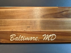 Grazing Board featuring the Baltimore skyline with 'Baltimore, MD' as a wood inlay below