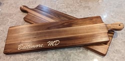 Alternate view of the Grazing Board featuring the Baltimore skyline with 'Baltimore, MD' as a wood inlay below