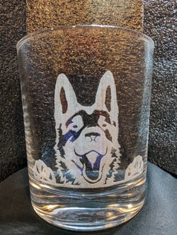Whiskey glass with German Sheppard engraving