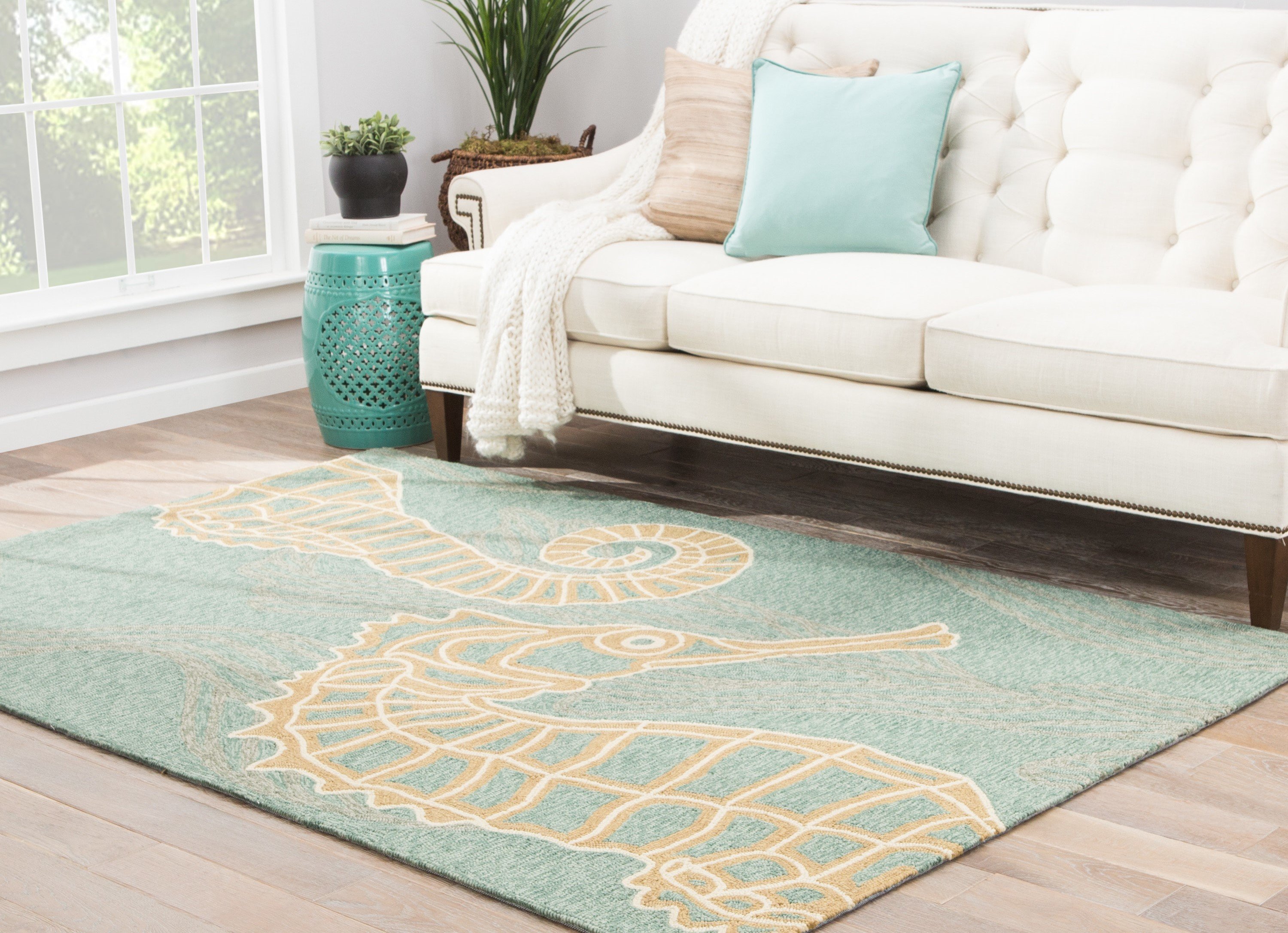 Shells & White Coral Outdoor Coastal Rug