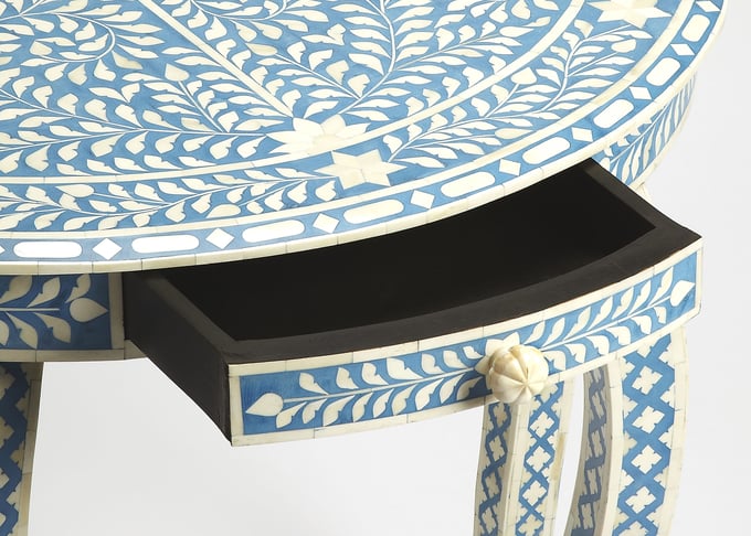 Isabel Blue Bone Inlay Demilune Console Table - Thumbnail 5