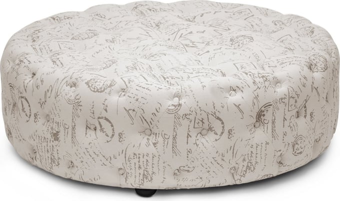 Baxton Studio Cardiff Beige Script Print Modern Tufted Ottoman Baxton Studio Cardiff Beige Script Print Modern Tufted Ottoman