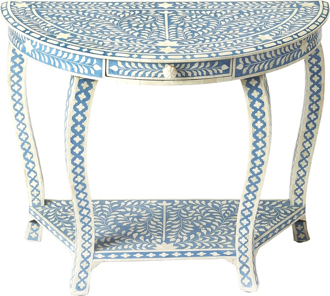 Isabel Blue Bone Inlay Demilune Console Table