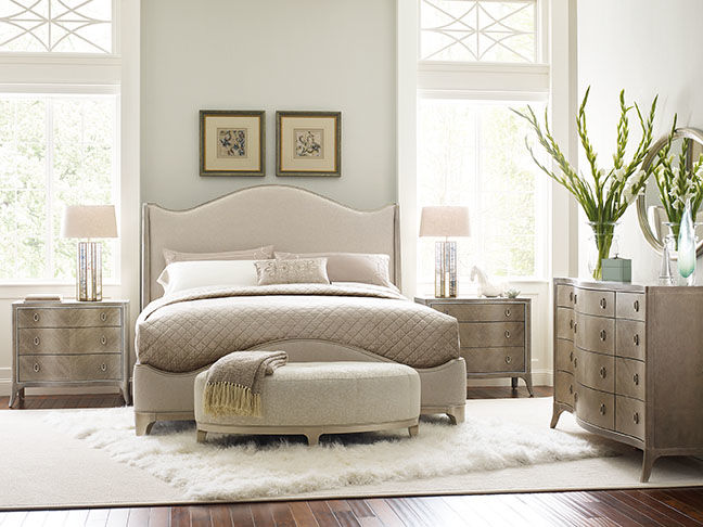 Caracole Brushed Tweed Upholstered Bed