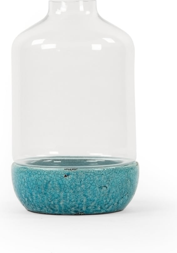 Distressed Blue Ceramic & Glass Vase
