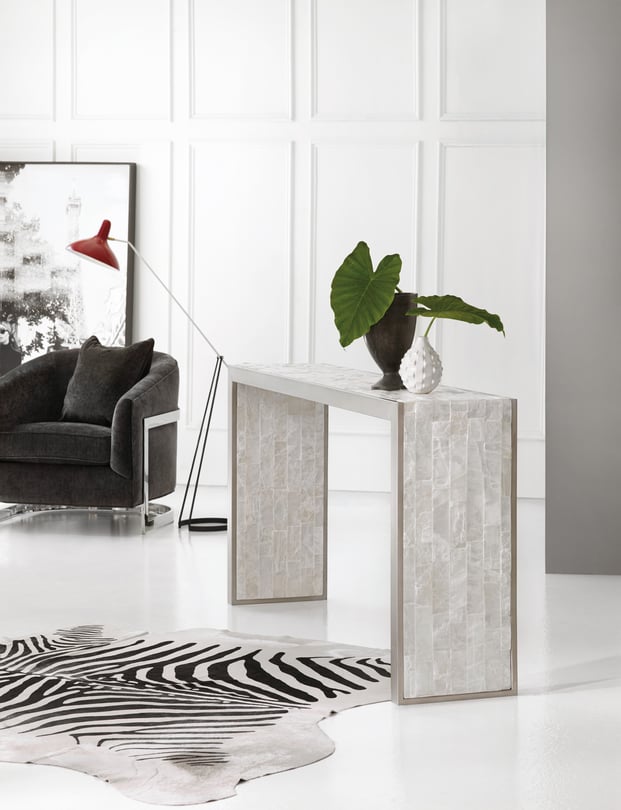 Hooker Furniture Melange Emma Beige Console Table with Silver Leaf Accents - Thumbnail 5