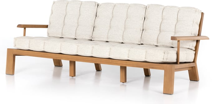 Beck Faye Sand Performance Fabric And Natural Teak Outdoor Sofa - Thumbnail 3