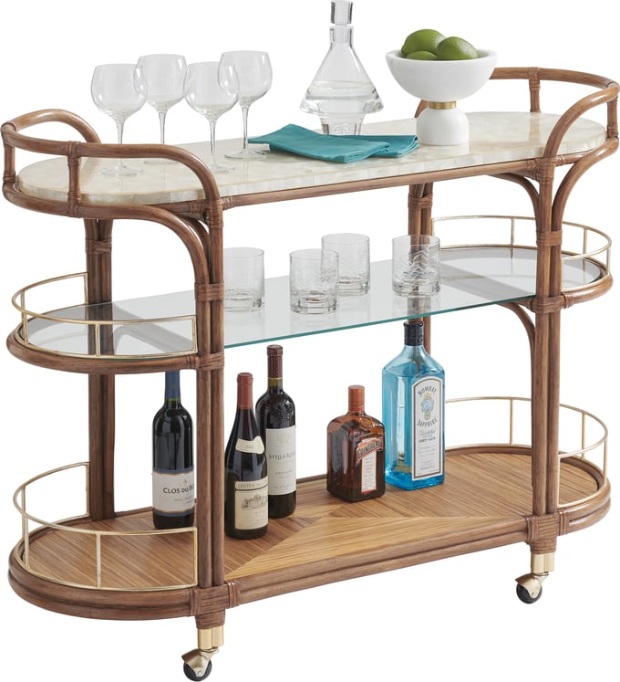 Palm Desert Sundrenched Sierra Toscana Rattan Mobile Bar Cart - Thumbnail 2