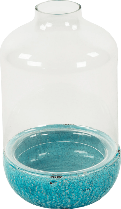 Distressed Blue Ceramic & Glass Vase - Thumbnail 2