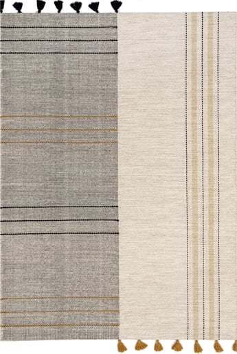 Modern Neutral Striped Wool Tasseled Area Rug