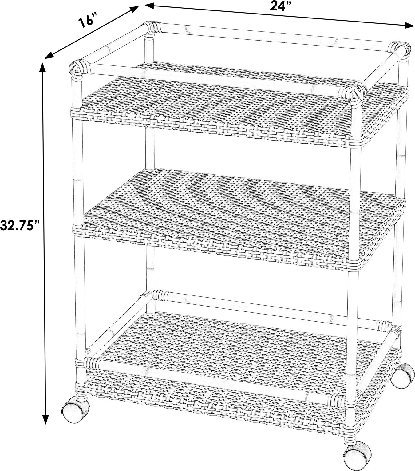 Marysville Outdoor Rattan and Metal 3- Tier Rattan Bar Cart