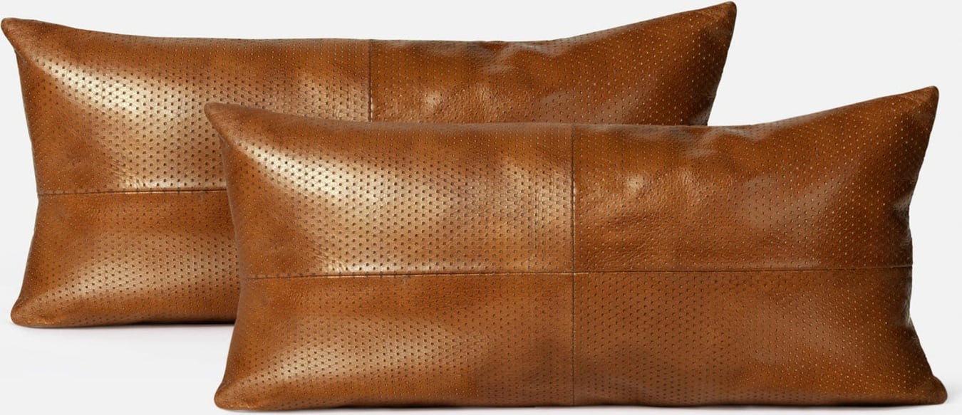 Tan leather lumbar outlet pillow