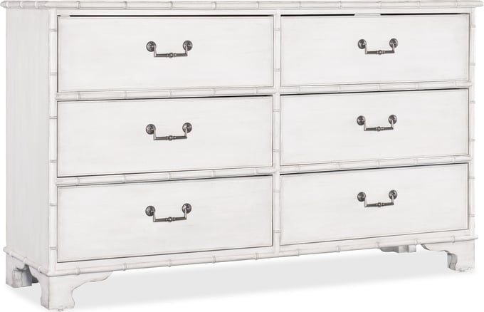 chinese dress ladies AMERLIFE Lena 6-Drawers Dresser 54" W High Gloss Silver Grooved Handles Modern Storage Chest White