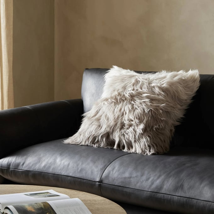Sofa with 7 comfy Pillows, Light Gray and Black
