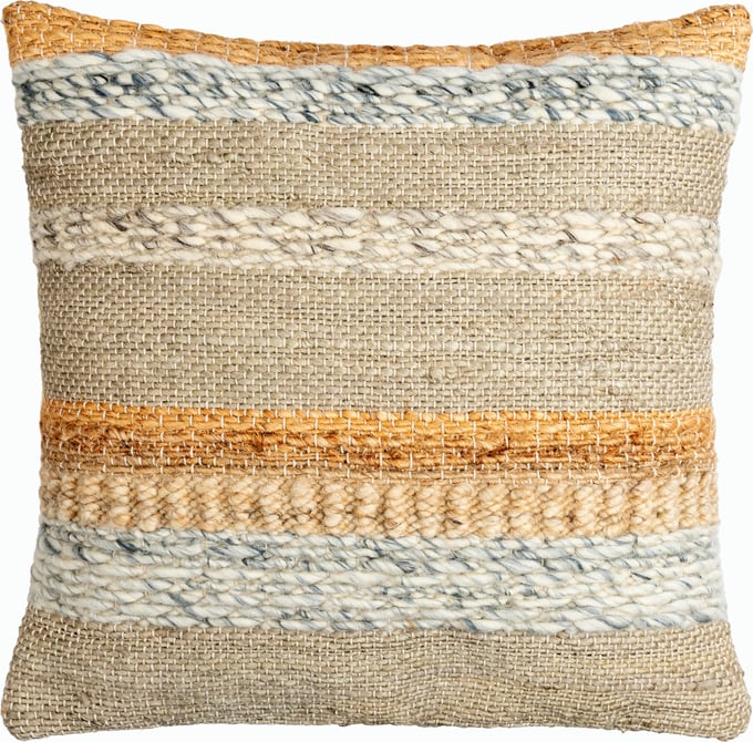 Beige And Central Blue Stripes Square Accent Pillow Cover Beige And Central Blue Stripes Square Accent Pillow Cover