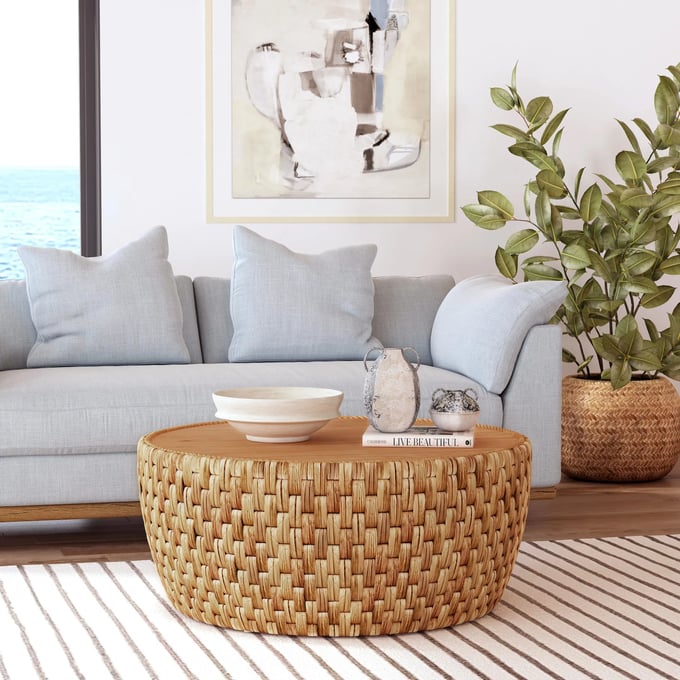 Layla Grayce Essentials Seaside Rattan Drum Coffee Table - Thumbnail 2