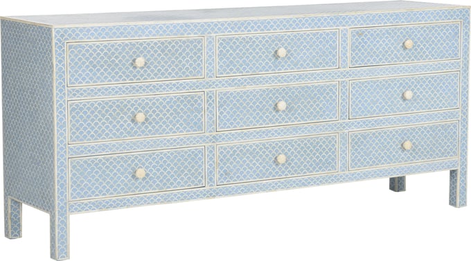 blue rattan dresser Pattie Rattan 6 Drawer Dresser, Blue