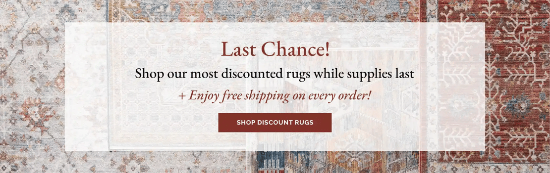 Last Chance! Shop our most discounted rugs while supplies last + Enjoy free shipping on every order! Shop Discount Rugs