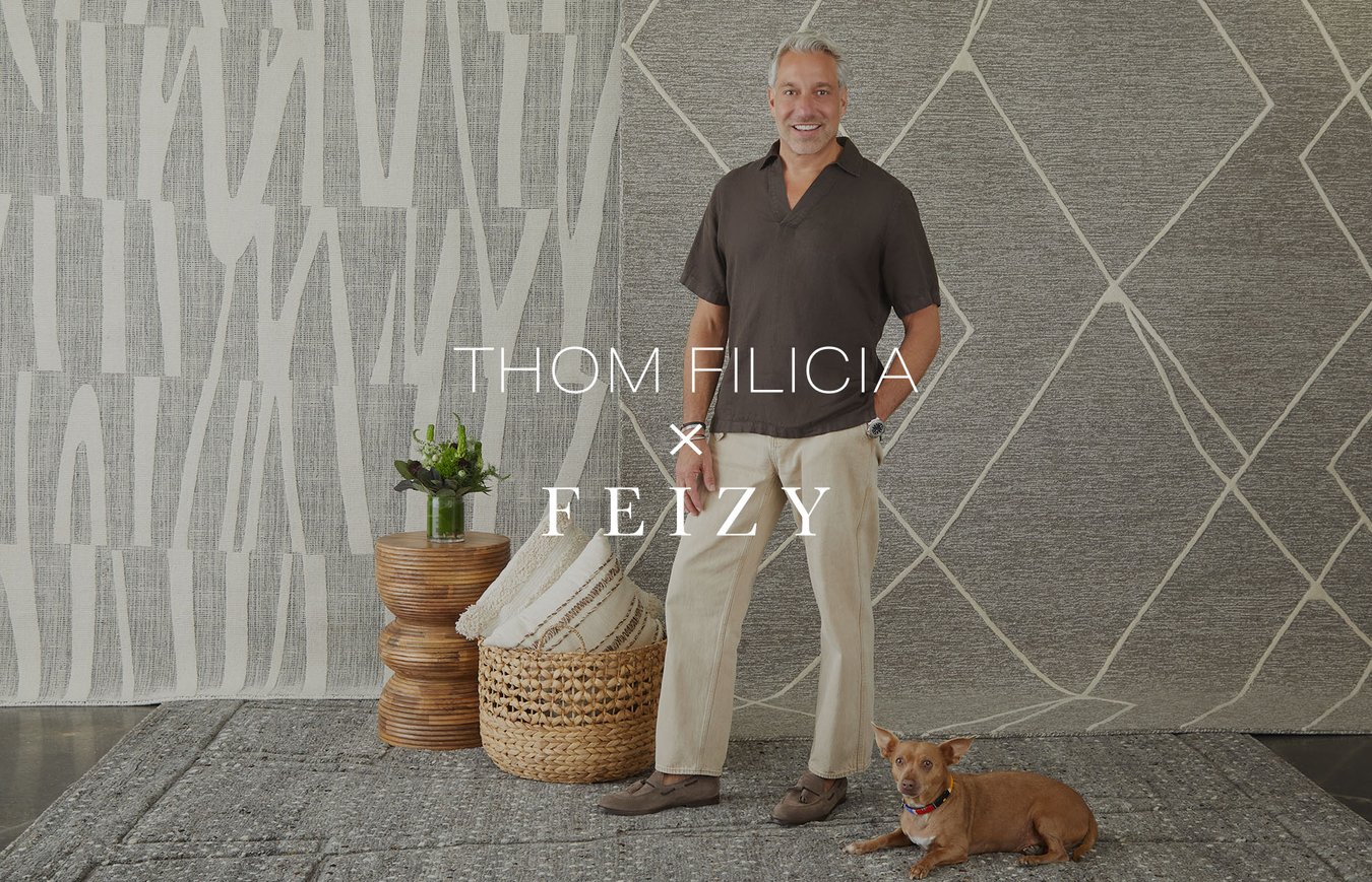Thom Filicia x Feizy Rugs collection styled with modern neutral rugs and textures.