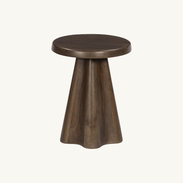 Round wood accent table with sculptural pedestal base
