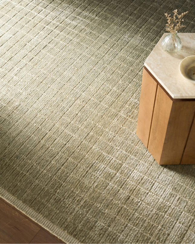 Textured neutral area rug with subtle linear pattern