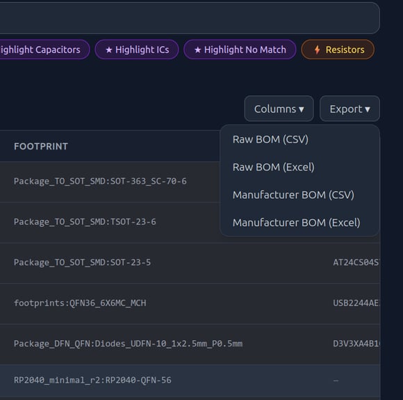 Export dialog with multiple format options