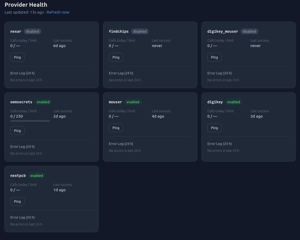 BOM table with multi-provider source badges