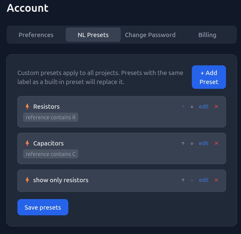 Preferences and configuration settings
