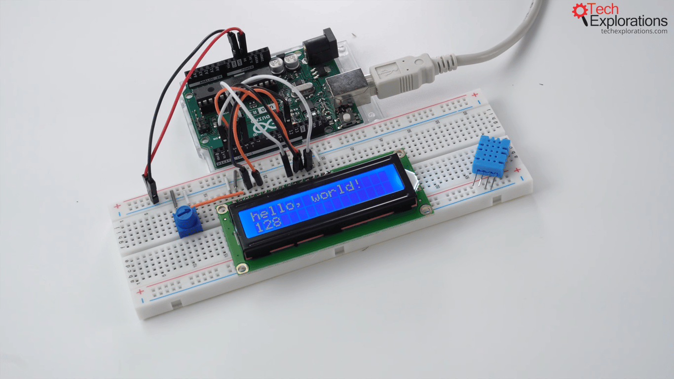 The liquid crystal display is ready to monitor environment data from the DHT11 sensor