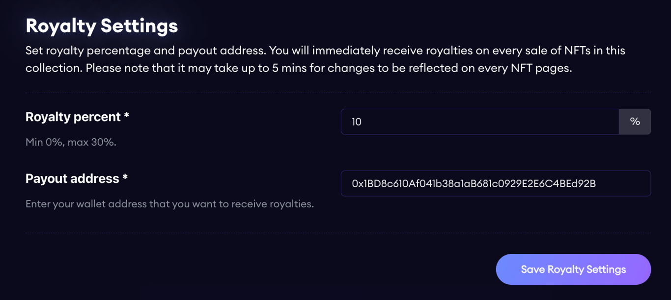 Royalty Settings