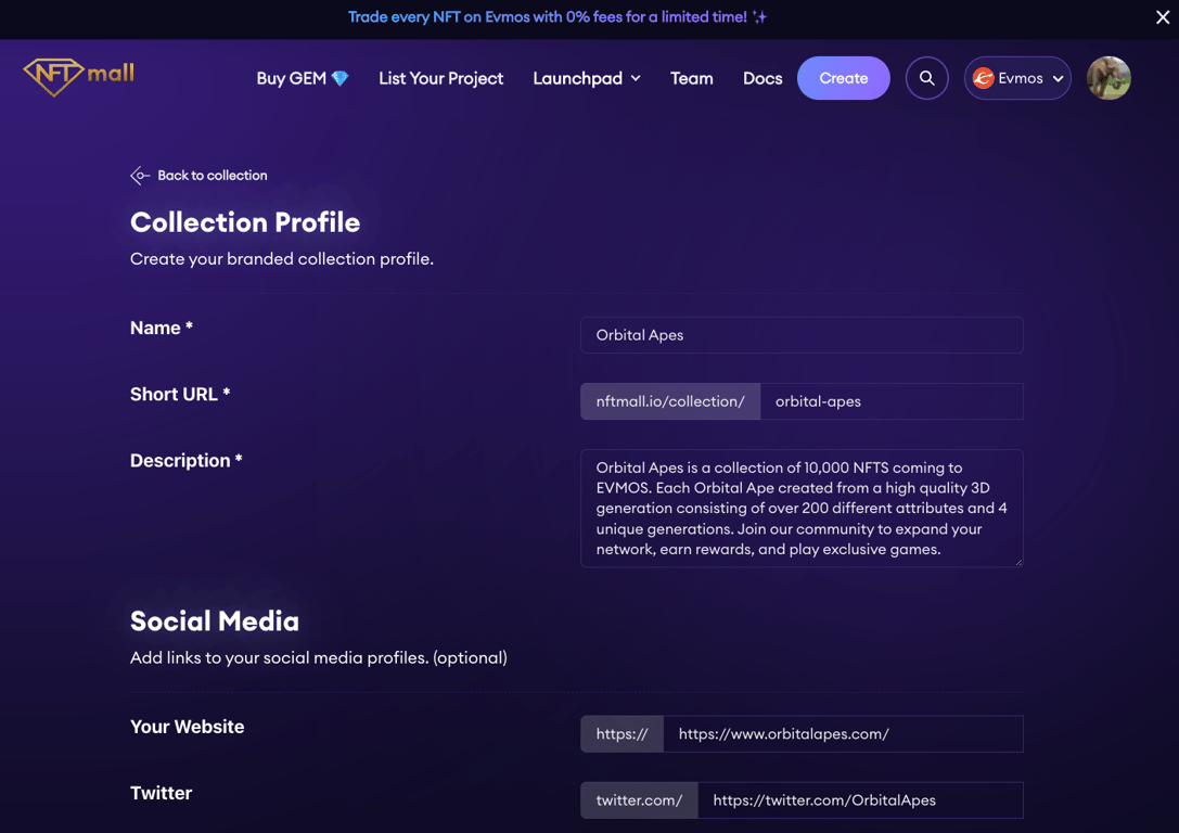 Collection settings page