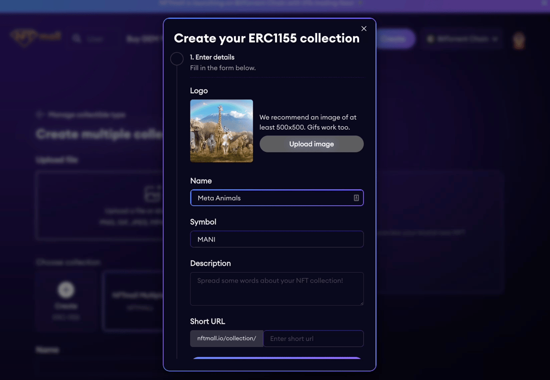Screen Shot - Creating ERC1155 Collection