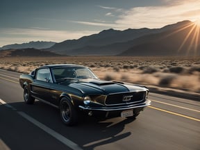 Premium Free ai Images | black ford mustang on the highway speeding ...