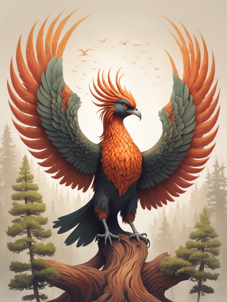Premium Free ai Images | phoenix bird with wings around cedar tree