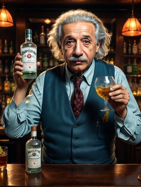 Premium Free ai Images | albert einstein drinking holding up bottle of ...