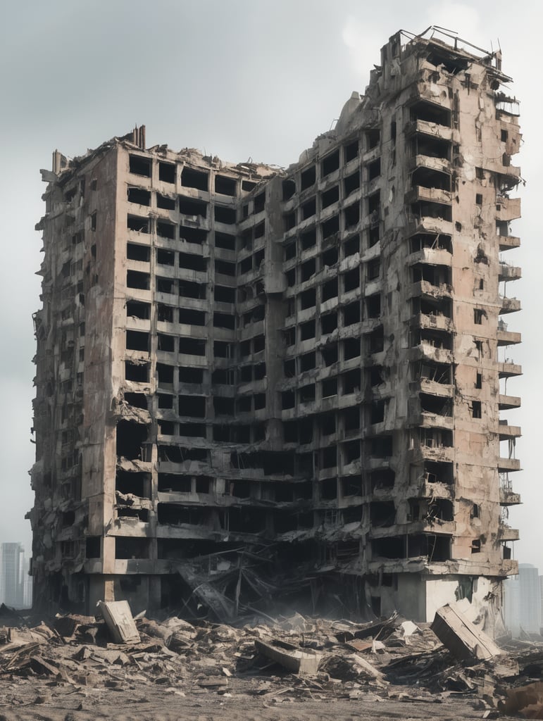 Premium Free ai Images partially collapsed skyscraper post apocalypse