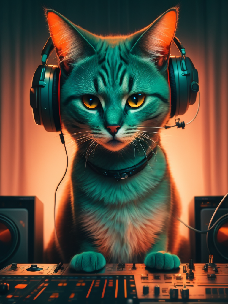 Premium Free ai Images | cat as dj wearing headphones