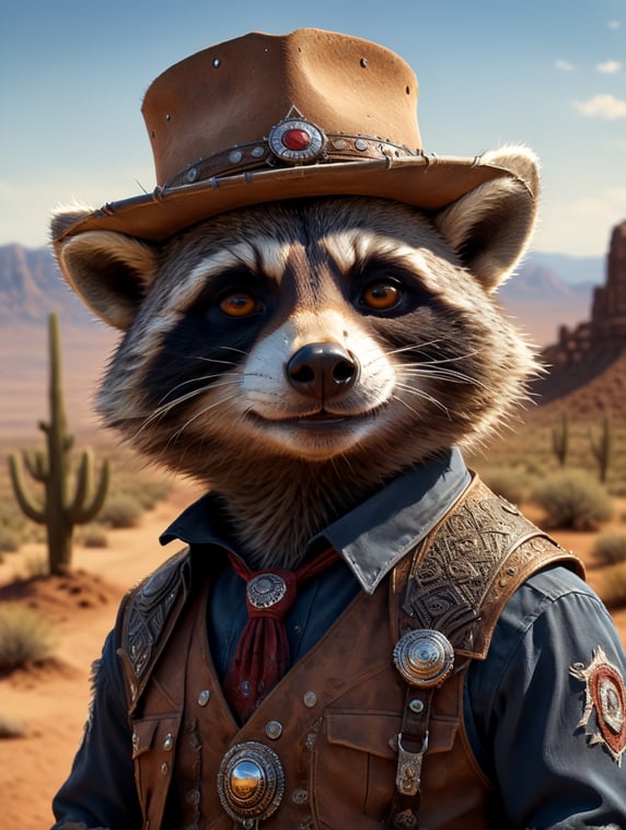 Premium Free ai Images | cheeky racoon eye winking dressed as cowboy in ...