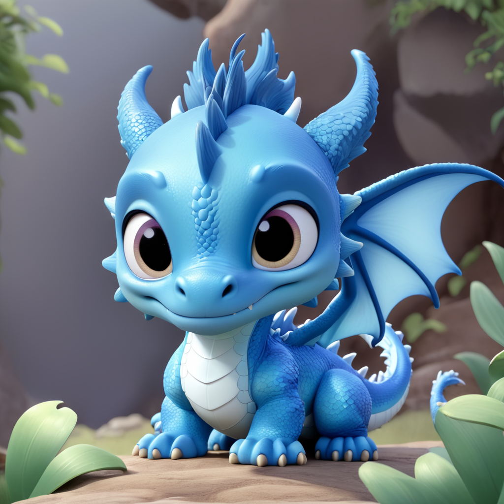 Premium Free ai Images cute baby blue dragon