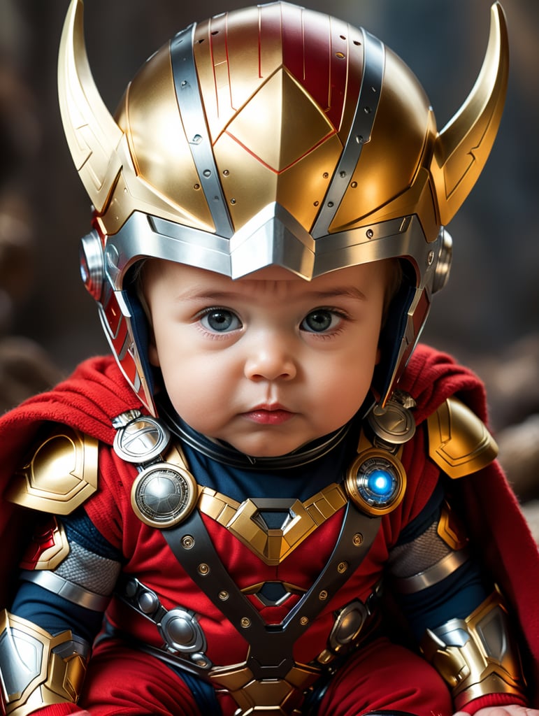Premium Free ai Images | the adorable photo showcases baby dressed in an thor  costume capturing the essence of the iconic superhero the little one is  nestled comfortably in red and gold