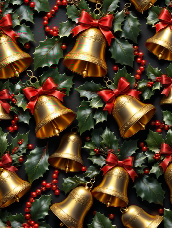 Premium Free ai Images | backgrounds pattern of golden bells holly