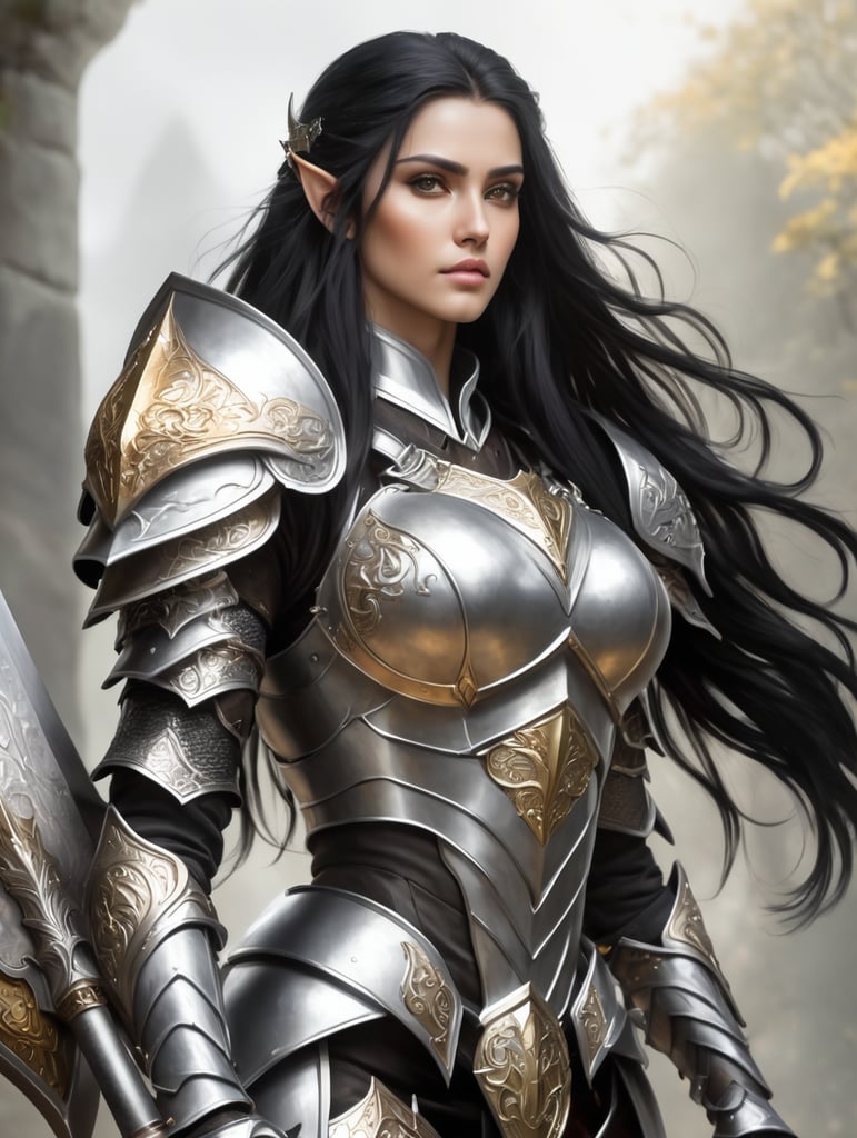 Premium Free ai Images | beautiful elf paladin with hazel eyes and long ...