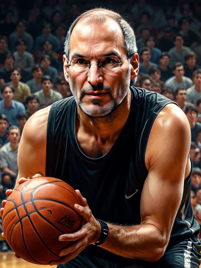 Premium Free ai Images portrait of steve jobs playing basketball