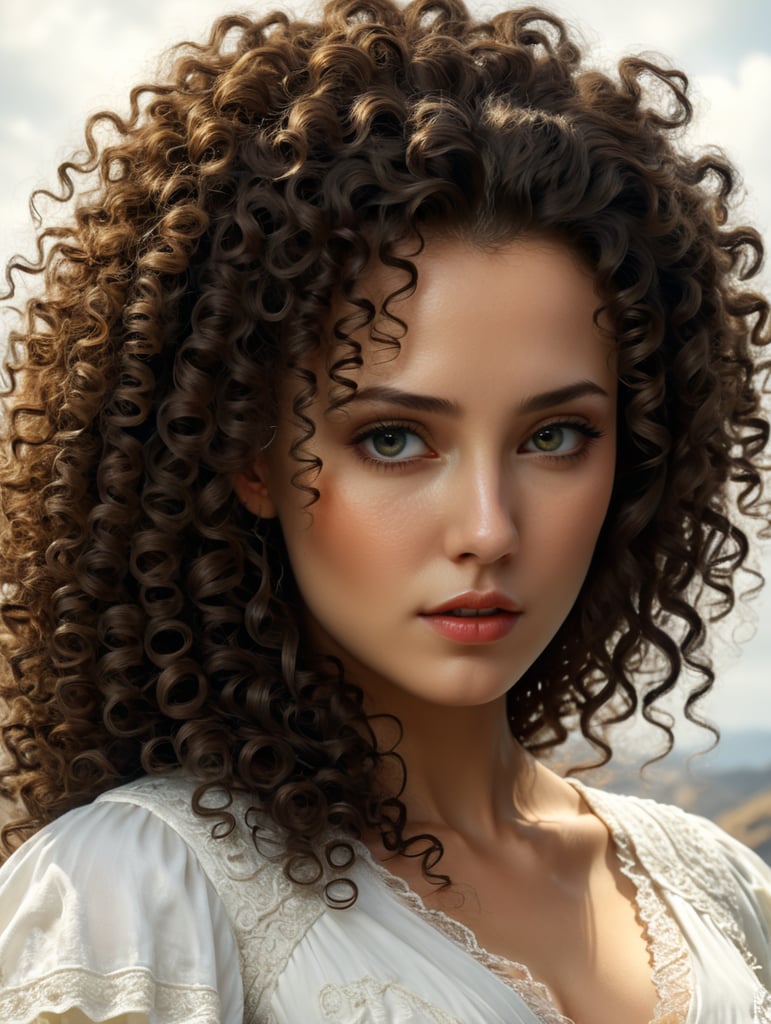 Premium Free ai Images | beautiful woman with curly hair in white drees ...