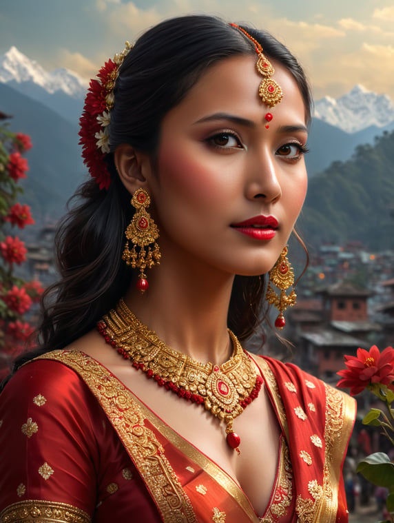Premium Free ai Images | nepali girl in her wedding wearing gold